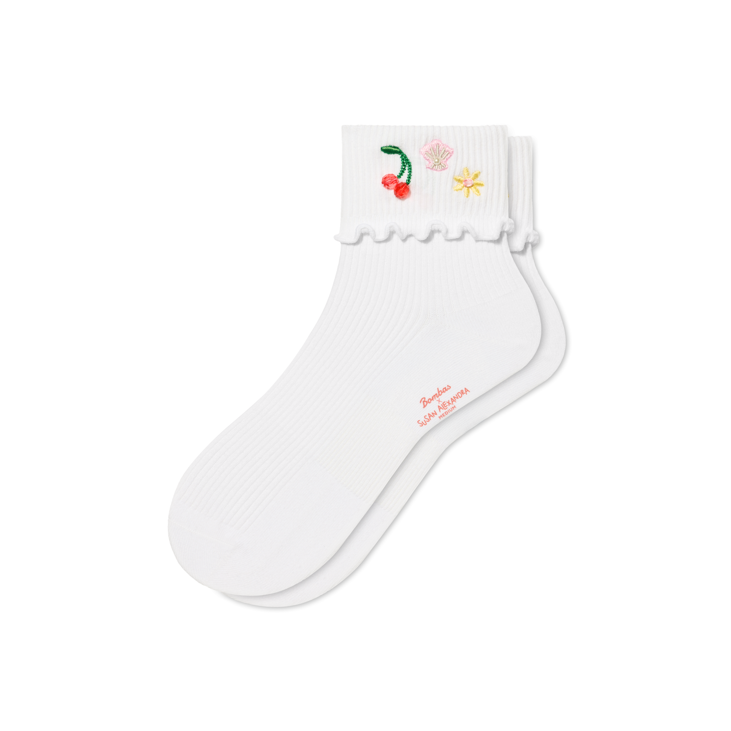 Bombas x Susan Alexandra Embellished Ruffle Rib Quarter Socks - Image 6
