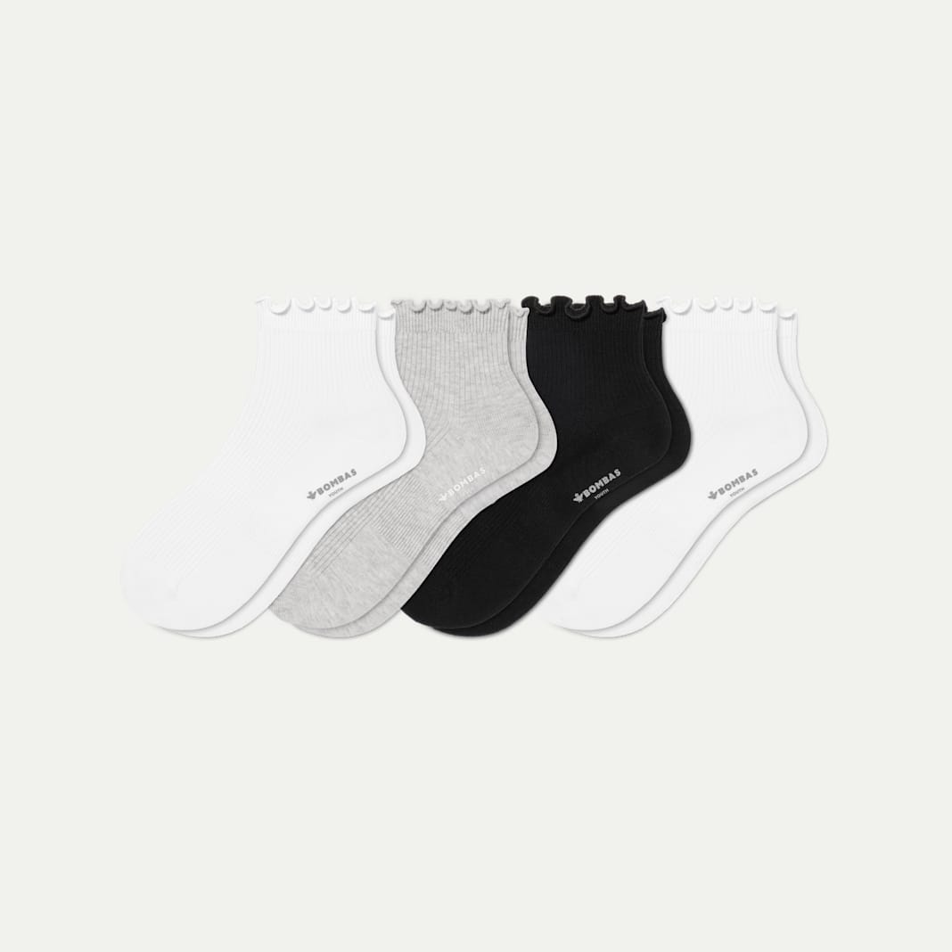 Youth Ruffle Rib Quarter Sock 4-Pack