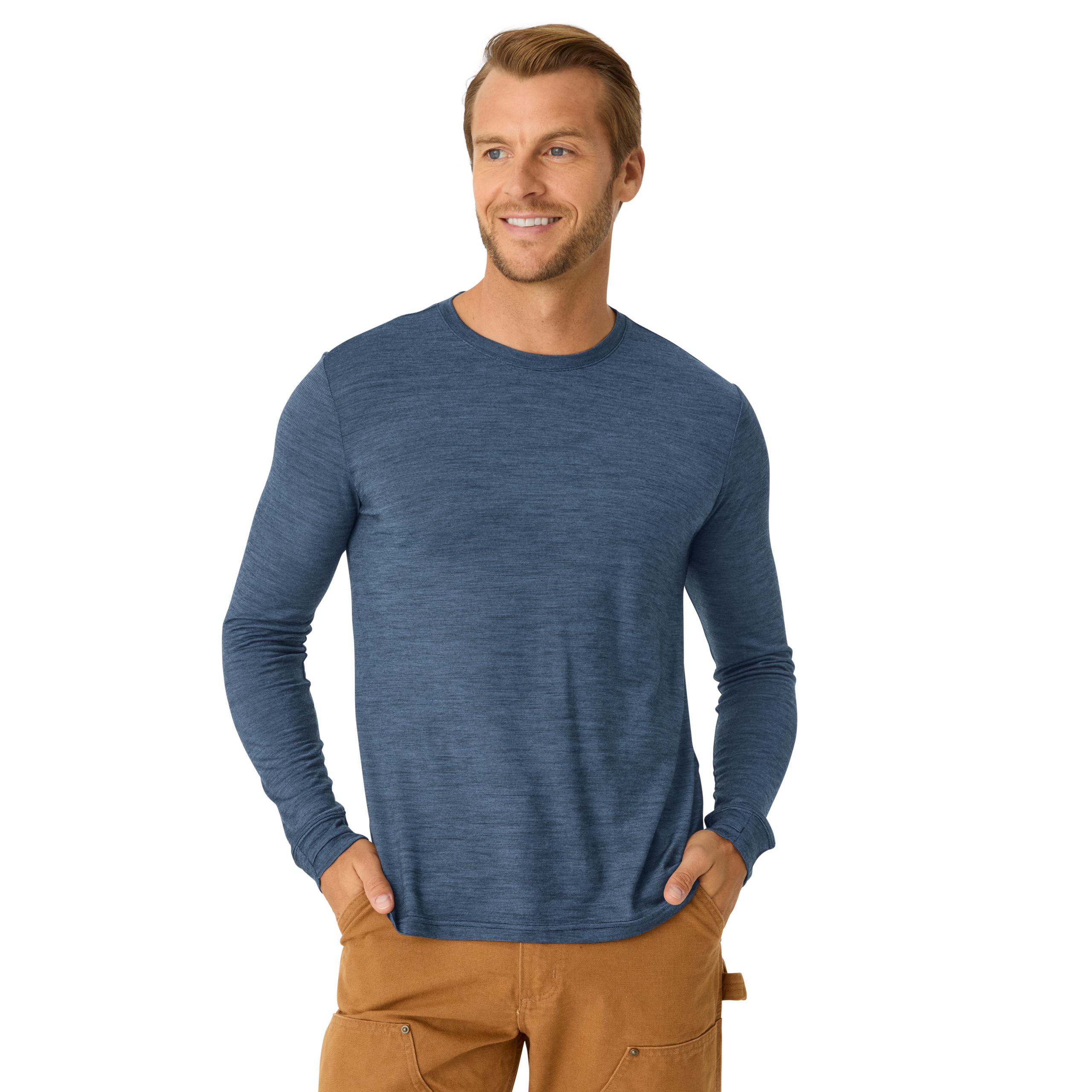 Men's Merino Wool Blend Crew Neck Long Sleeve T-Shirt 3-Pack - Image 4
