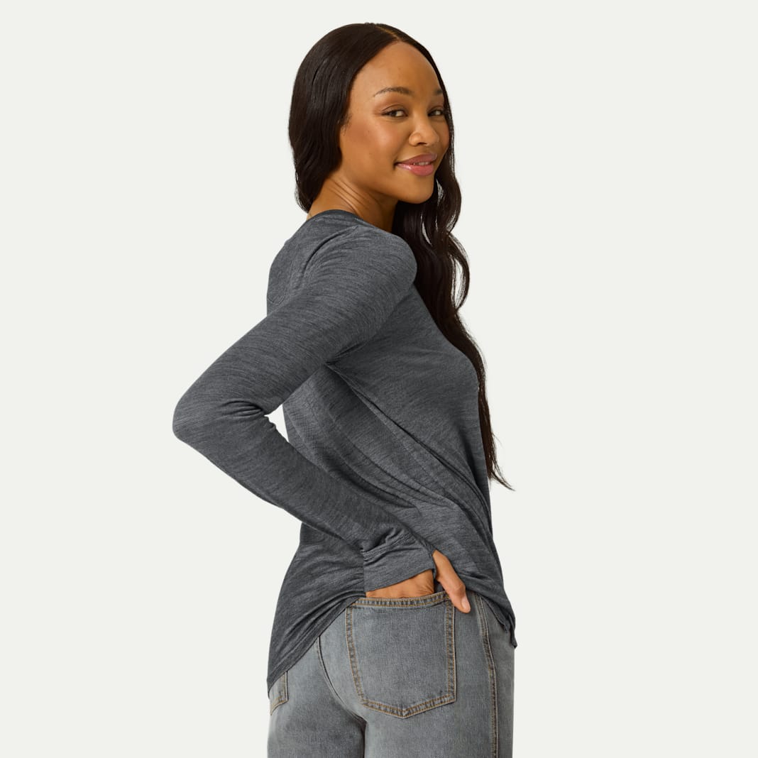 Women's Merino Wool Blend Crew Neck Long Sleeve T-Shirt 3-Pack - Image 3