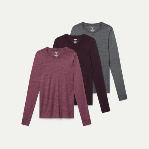 Women's Merino Wool Blend Crew Neck Long Sleeve T-Shirt 3-Pack