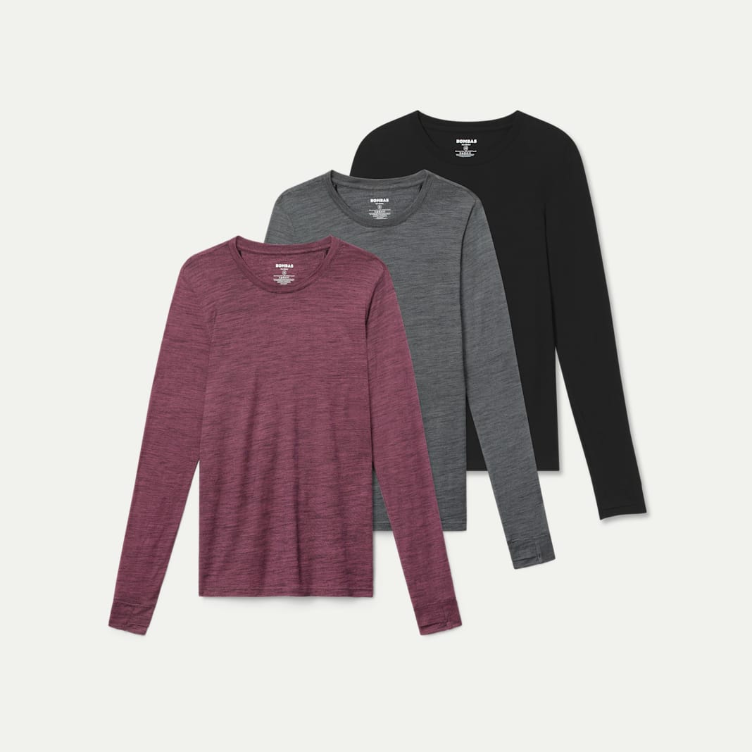 Women's Merino Wool Blend Crew Neck Long Sleeve T-Shirt 3-Pack - Image 5